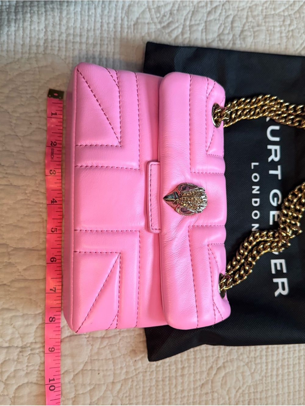 Kurt Geiger Bubblegum Pink Quilted Small Shoulder Bag with Gold Chain